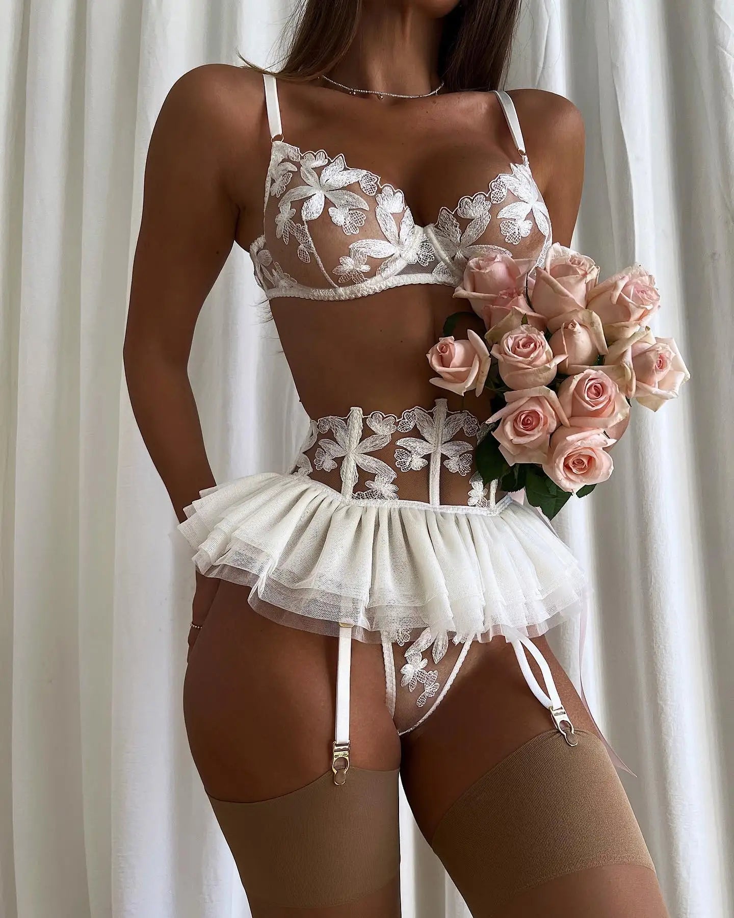 Luxury Flower Embroidered Lingerie Set