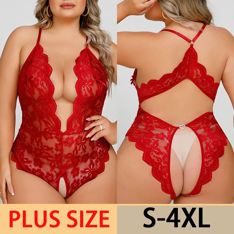 Plus Size Sexy Crotchless Lace Lingerie