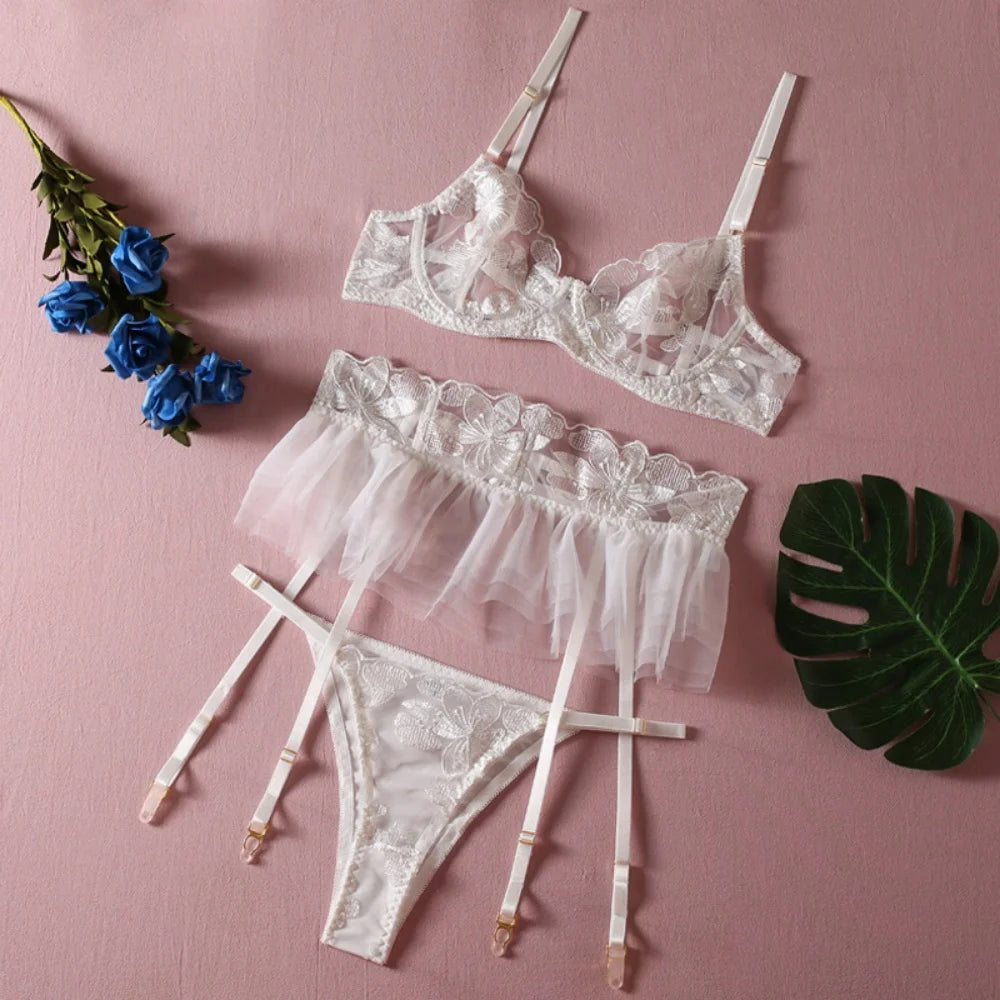 Luxury Flower Embroidered Lingerie Set