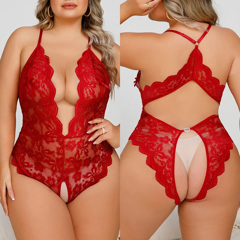 Plus Size Sexy Crotchless Lace Lingerie