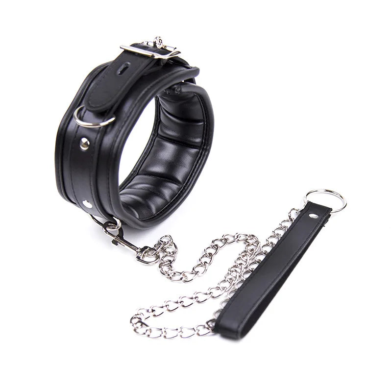 BlackWolf Leather-Trimmed Gentle Sponge Collars With Leash