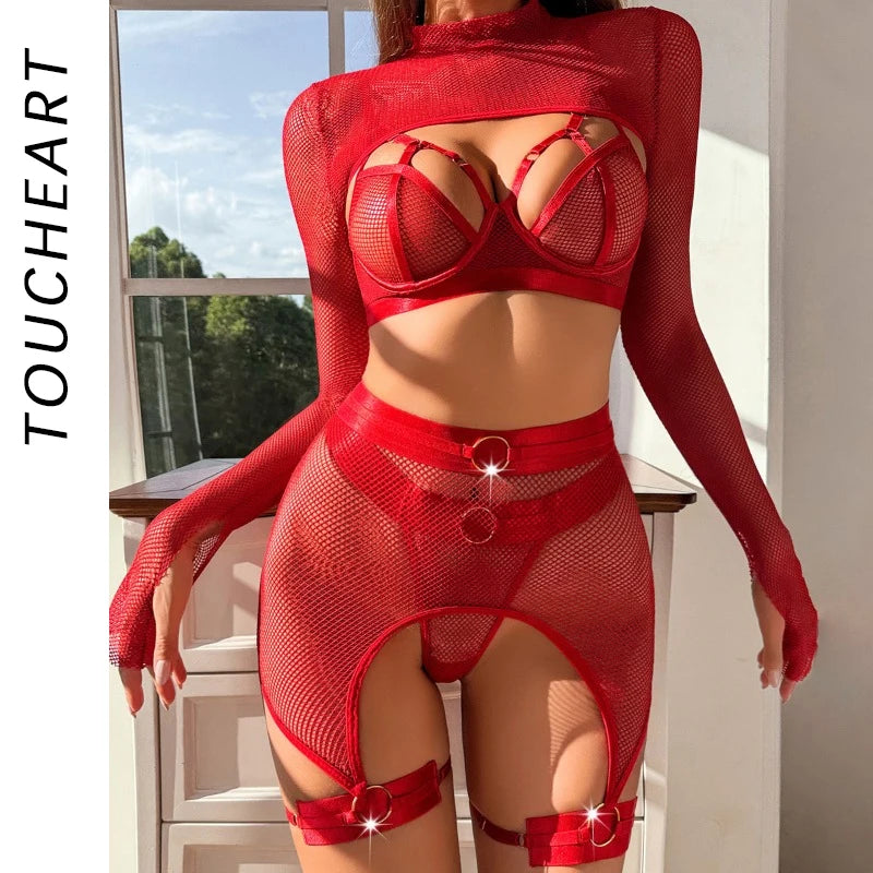 Temptations Full Mesh O-Ring Lingerie Set