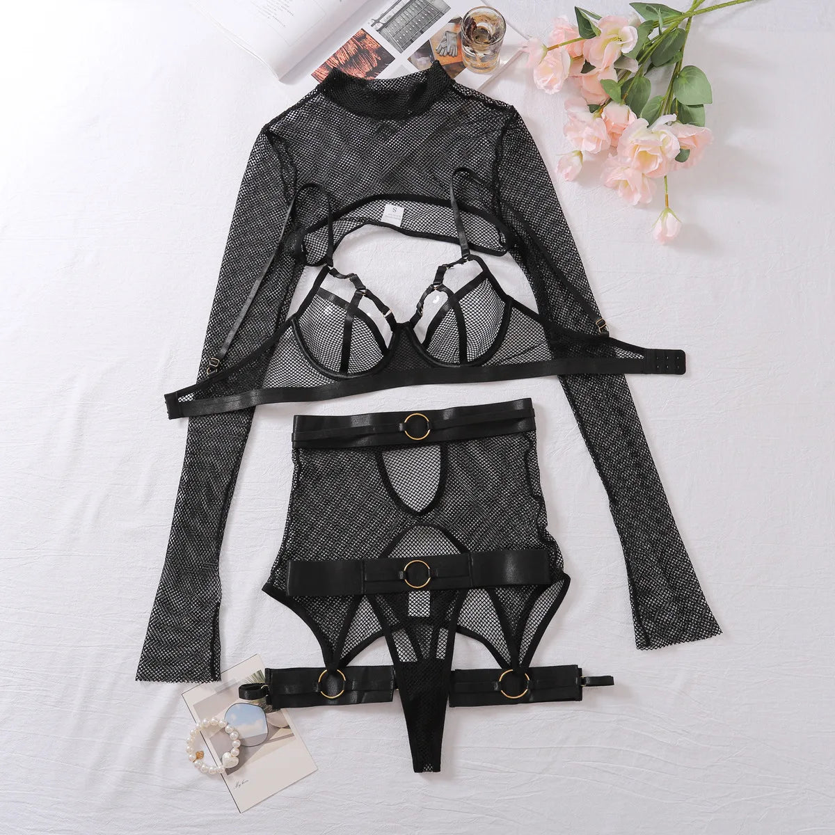 Temptations Full Mesh O-Ring Lingerie Set