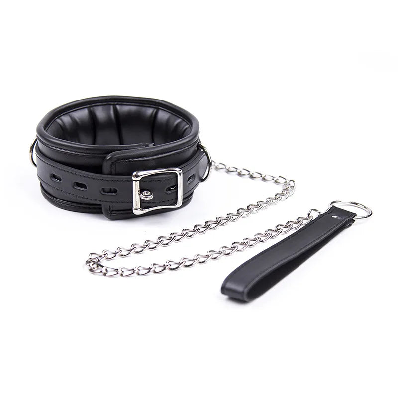 BlackWolf Leather-Trimmed Gentle Sponge Collars With Leash