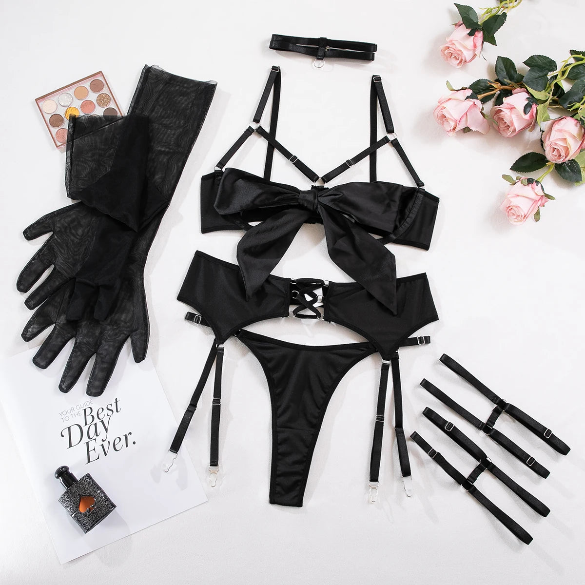 Luxury Thierry Satin Bowknot Lingerie Full Set